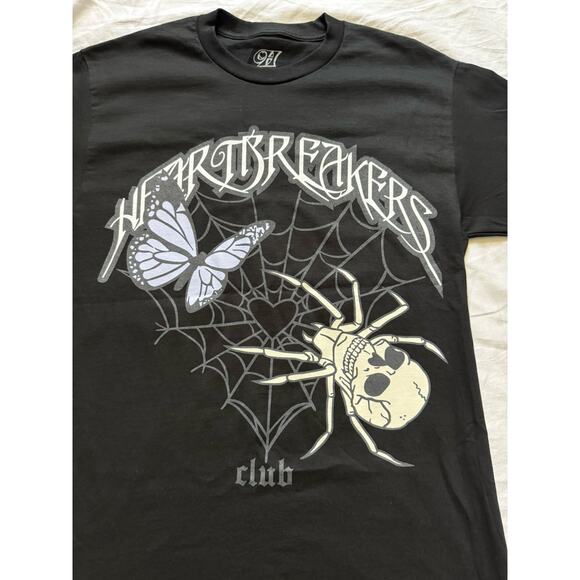Brand New Heartbreakers Club Web Spider Skull Butterfly T Shirt Mens Medium M - Picture 2 of 3